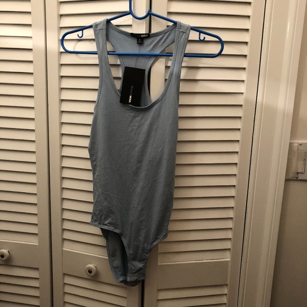 Fashion Nova Divine Basic Tank Bodysuit in blue, s